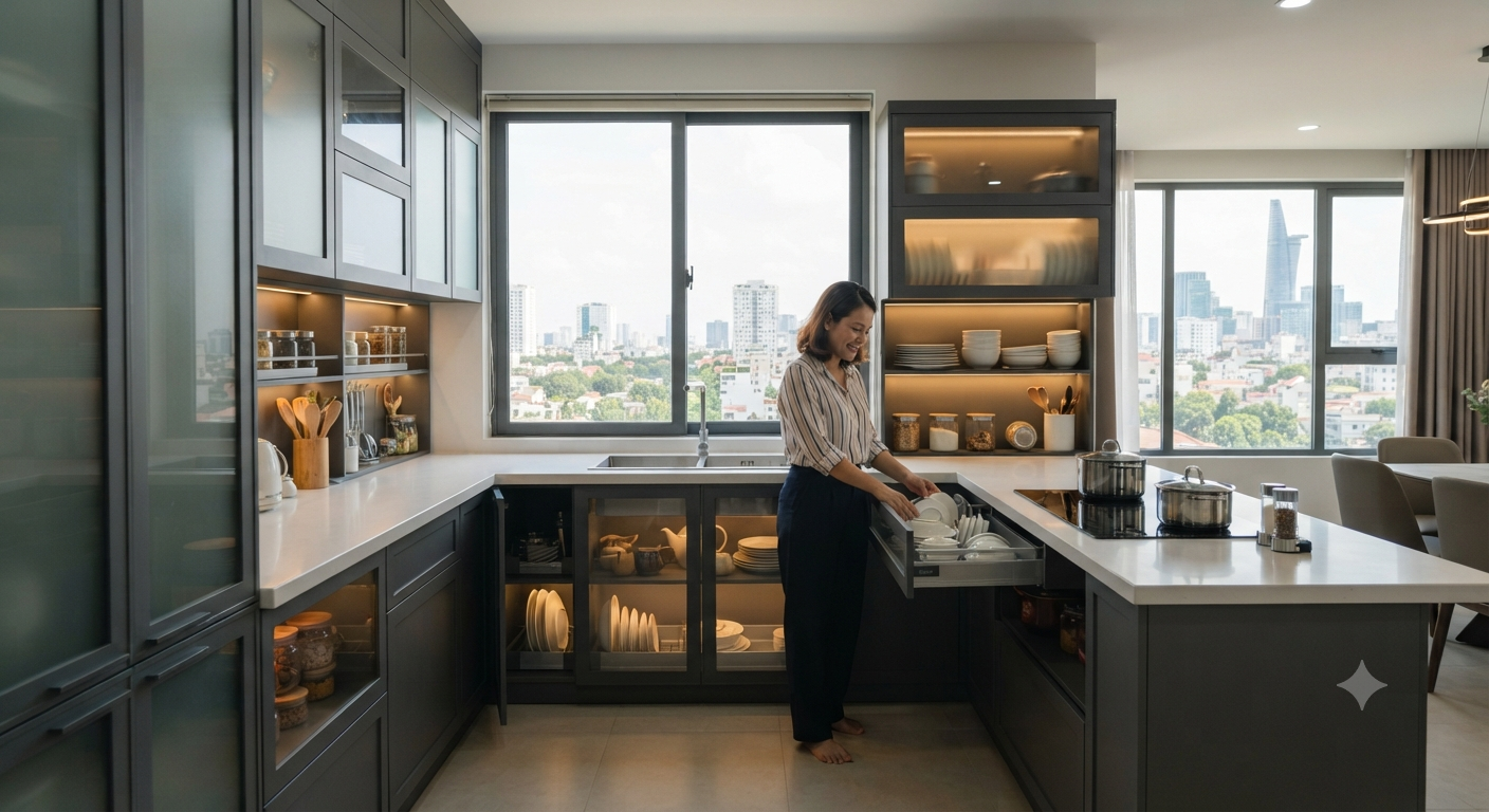 Những điều cần lưu ý để đầu tư tủ bếp nhôm kính hiệu quả